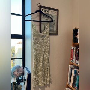 Mahina light green silky dress with white flowers